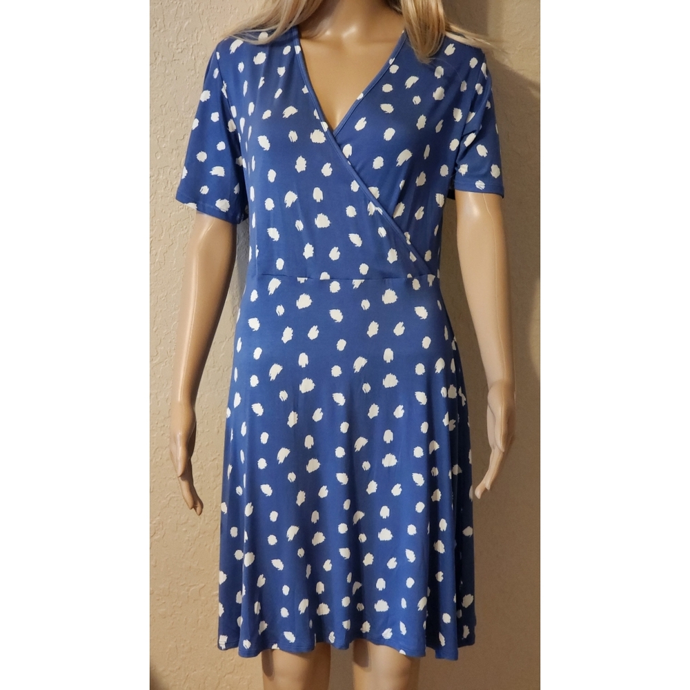 41 Hawthorn Mini Dress Blue W/ White Polka Dots Short Flutter Sleeves Size M - Picture 1 of 6